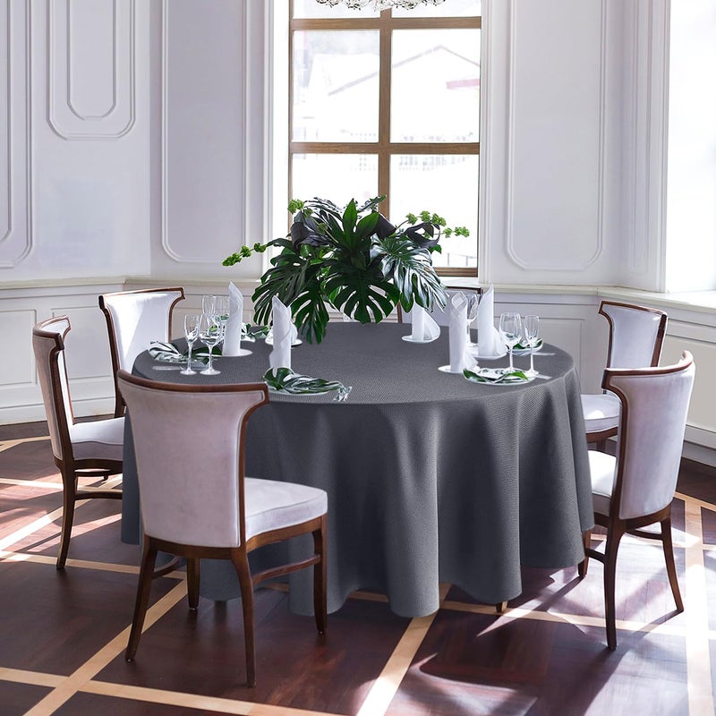 Biscaynebay Textured Fabric Round Tablecloths 90", Dark Grey Water Resistant Washable Table Cloths Circle Folding Table Covers Linen for Dining, Kitchen, Wedding, Parties, etc - Image 2